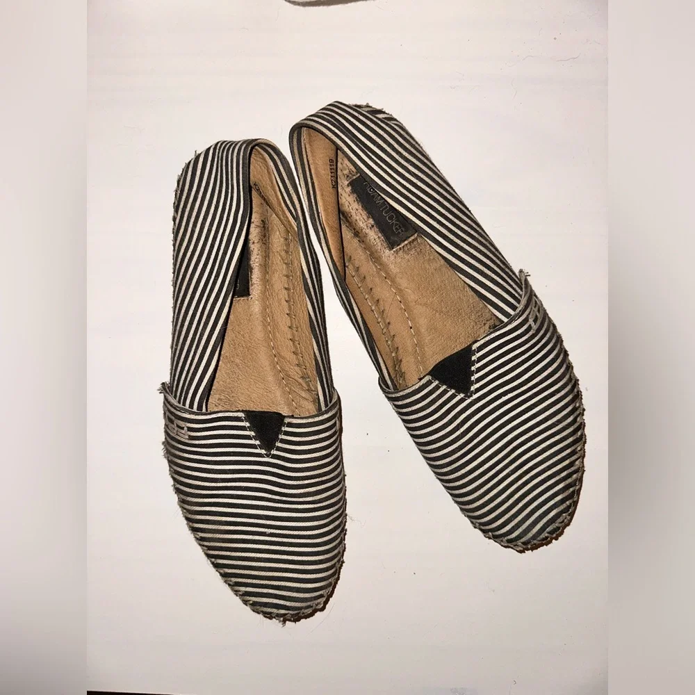 Adam Tucker Navy Blue & White Striped Espadrille Flats/Boat Shoes, Size 8